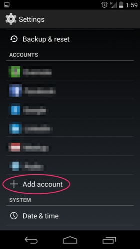 Android account list